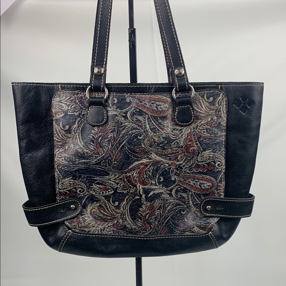 Patricia Nash Leather Black Red Paisley Tote Bag Soft Lined Pockets Designer